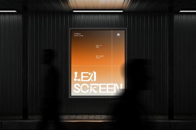 Dark Night Sidewalk LED Advertising Screen Mockup