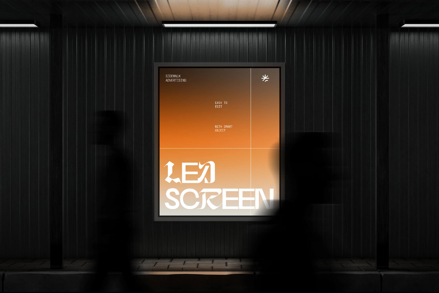 Dark Night Sidewalk LED Advertising Screen Mockup