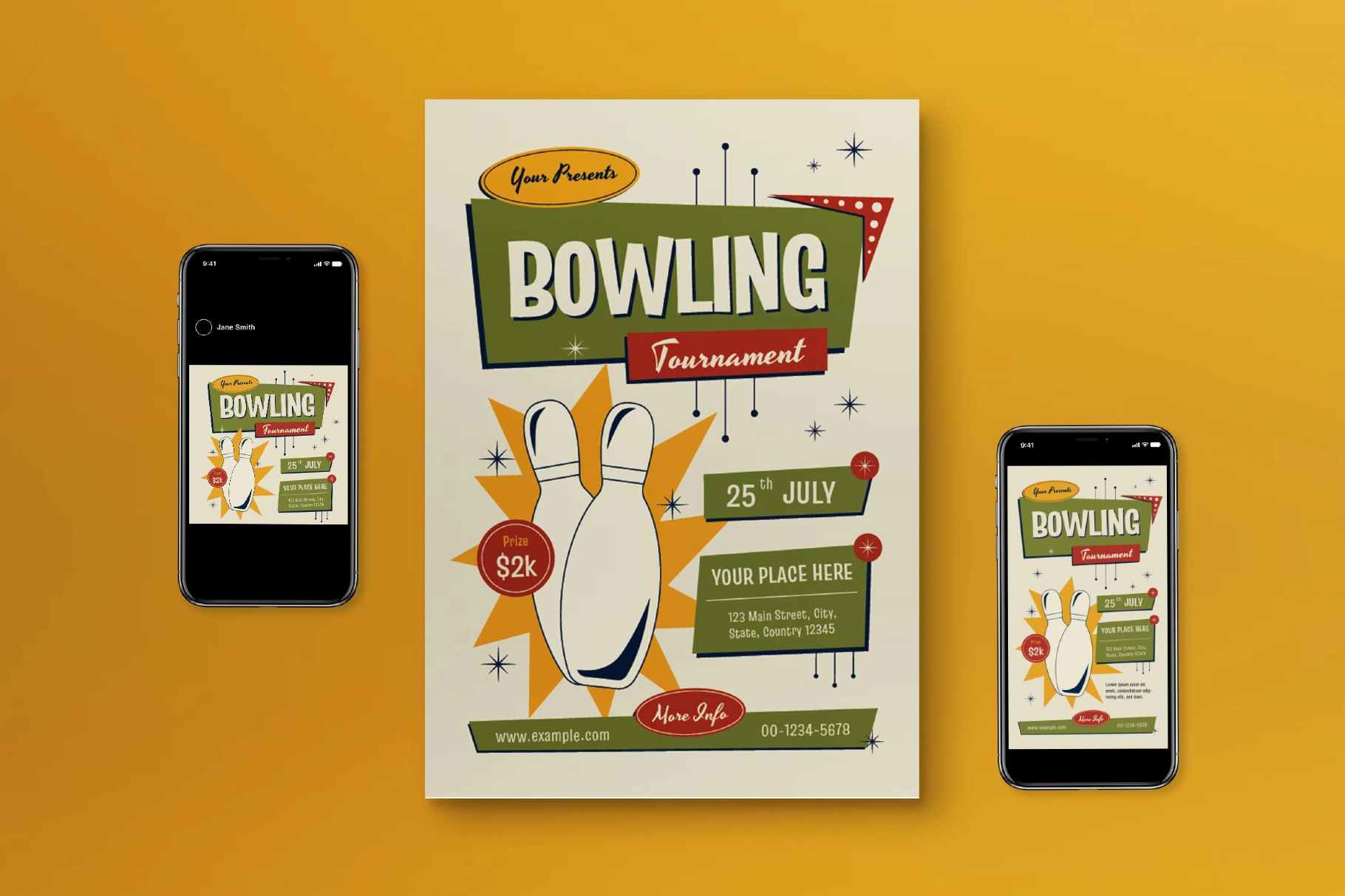Green Mid Century Bowling Tournament Flyer