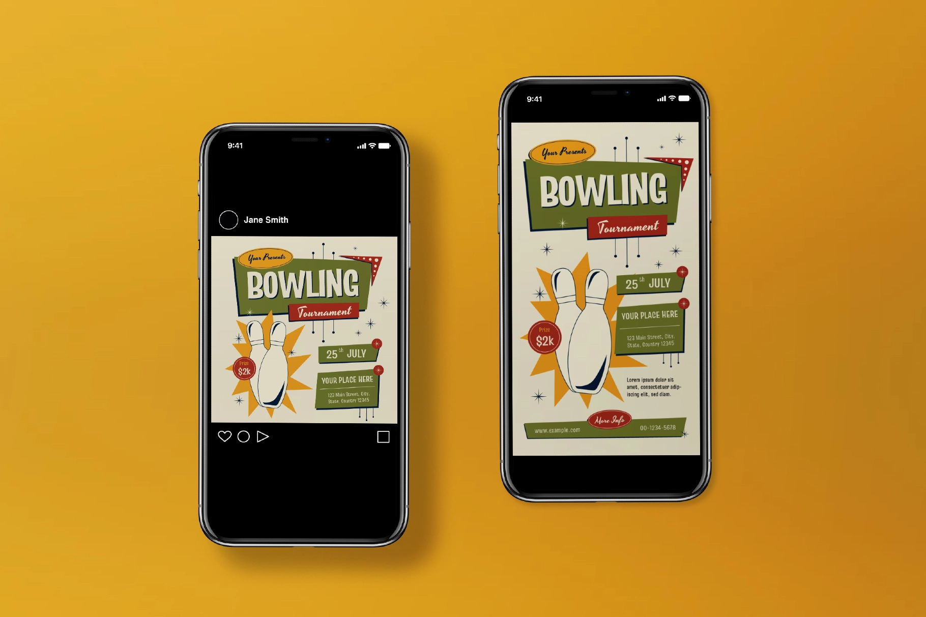 Green Mid Century Bowling Tournament Flyer