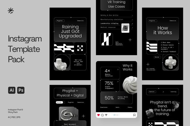 Virtual Reality Tech Instagram Pack (AI, EPS, PSD)