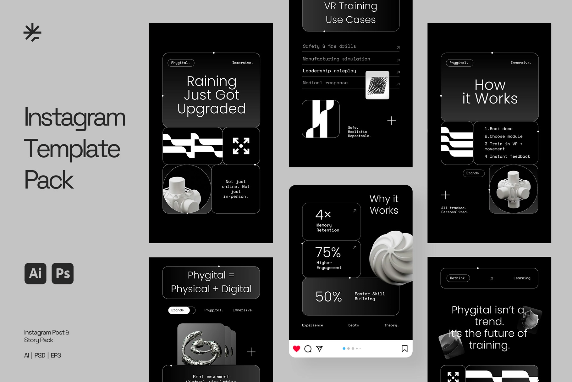 Virtual Reality Tech Instagram Pack (AI, EPS, PSD)