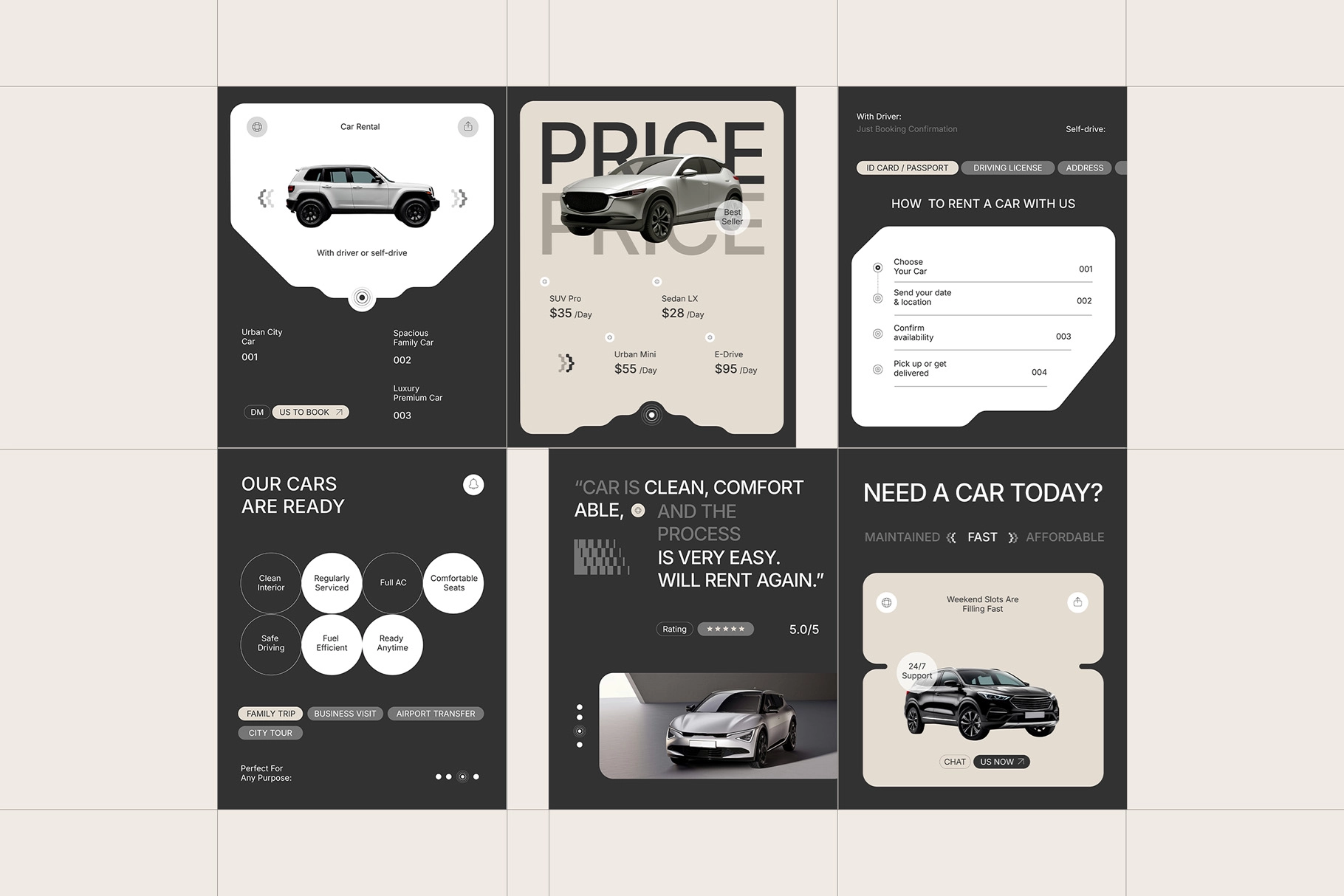 Car Rental Booking Instagram Pack (AI, EPS, PSD)