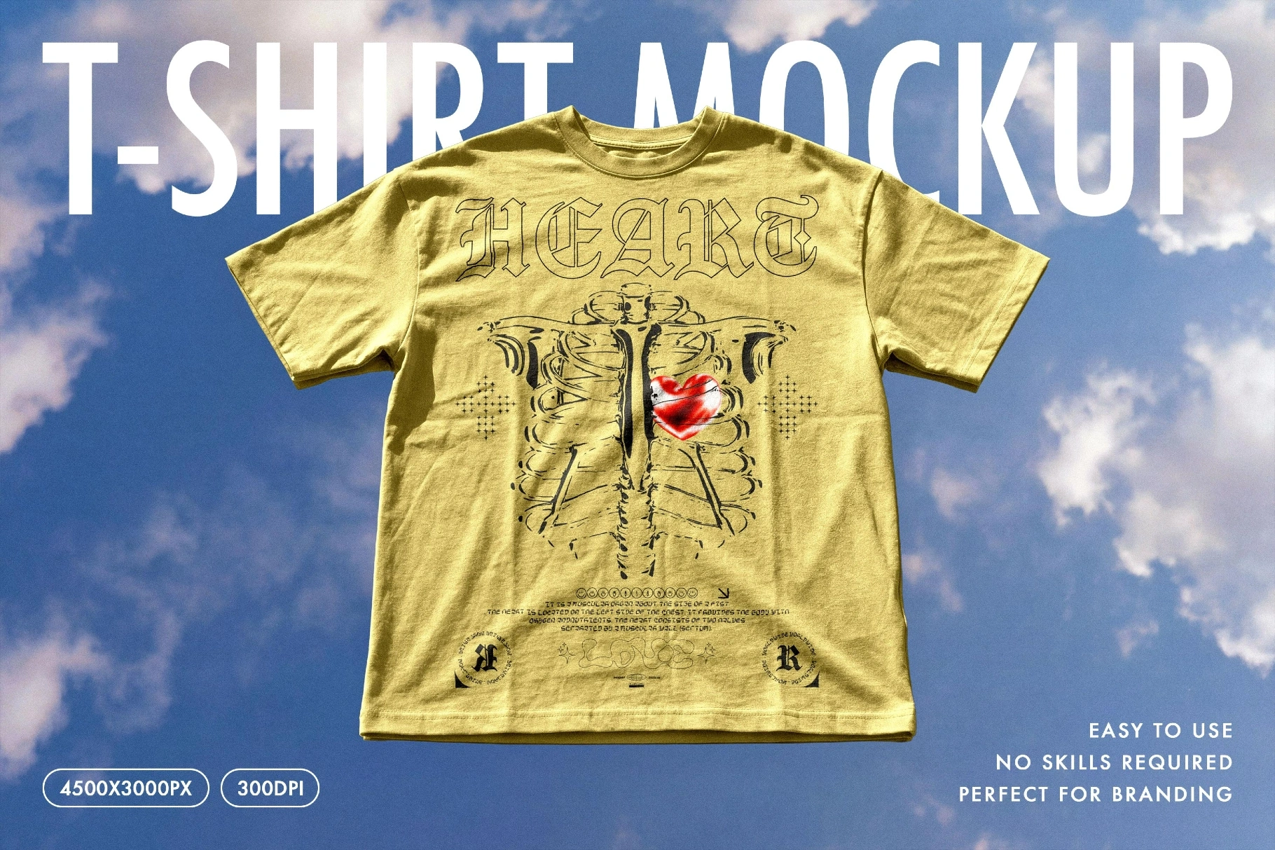 Floating T-Shirt Mockup on Sky Background