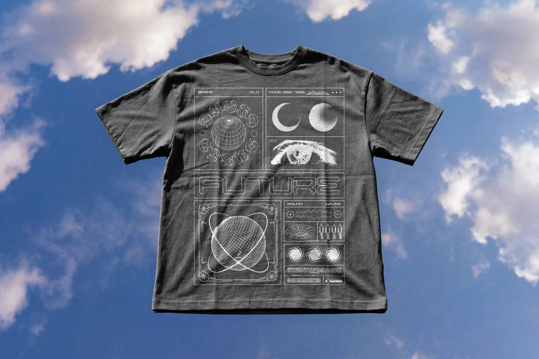 Floating T-Shirt Mockup on Sky Background