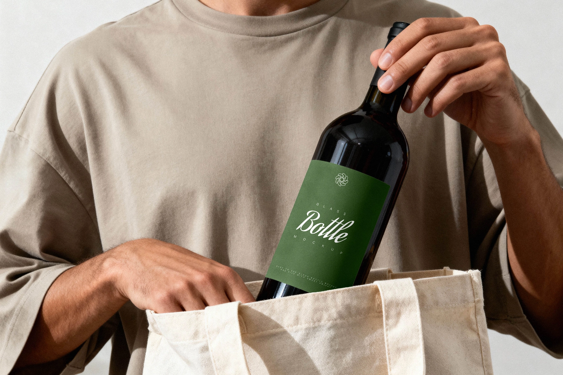 Wine Bottle Mockup in Tote Bag