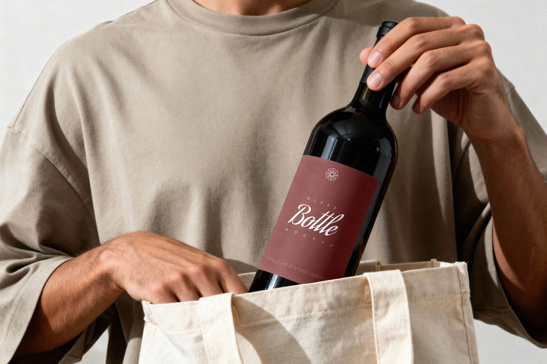 Wine Bottle Mockup in Tote Bag