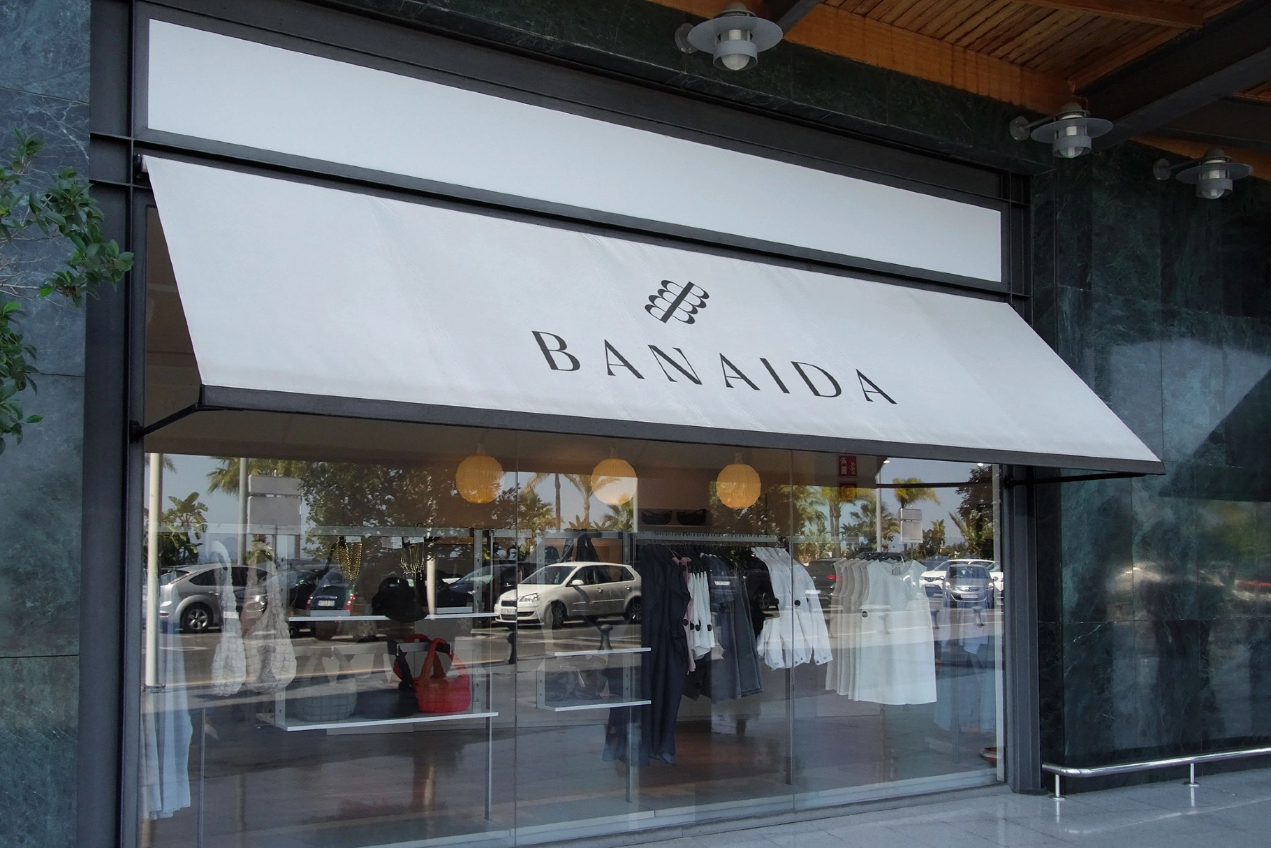 Storefront Window with Awning Mockup