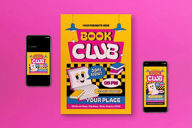 Yellow Retro Book Club Flyer