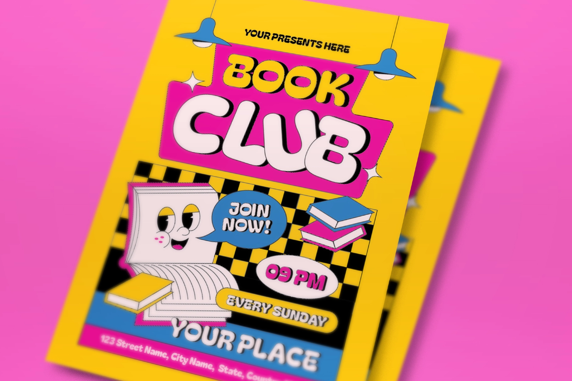 Yellow Retro Book Club Flyer