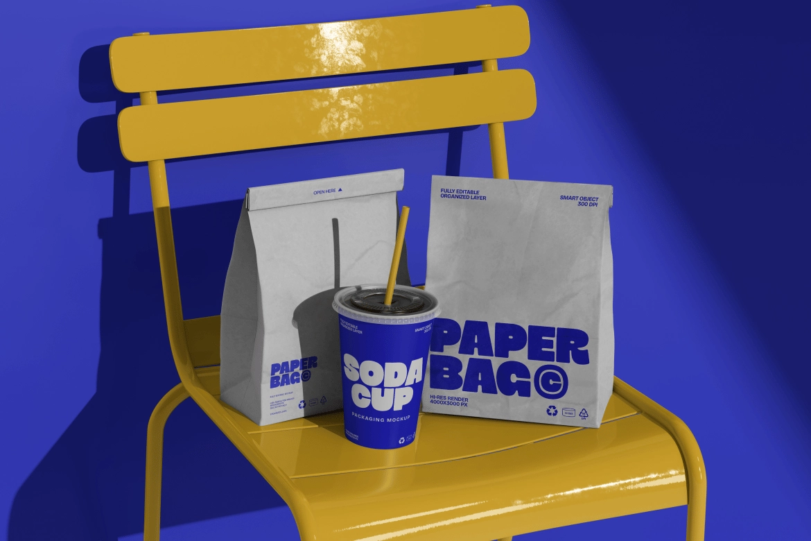 Fast Food Paper Bag and Cup Mockup