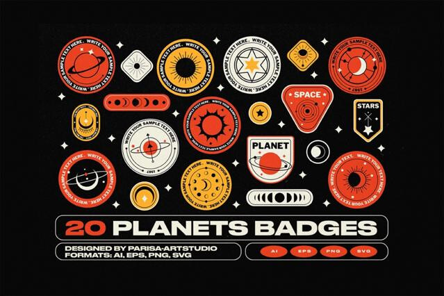 20 Planets Badge Stickers