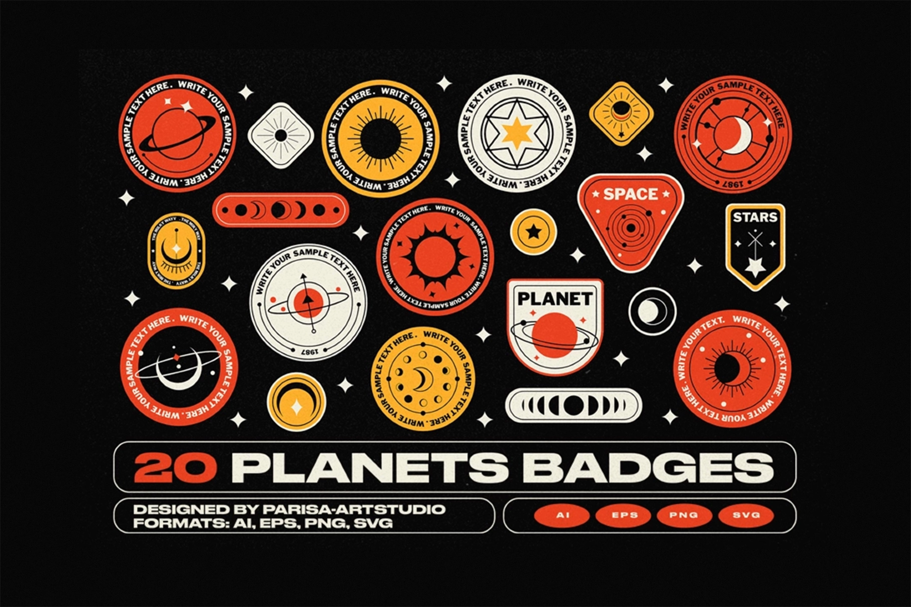 20 Planets Badge Stickers