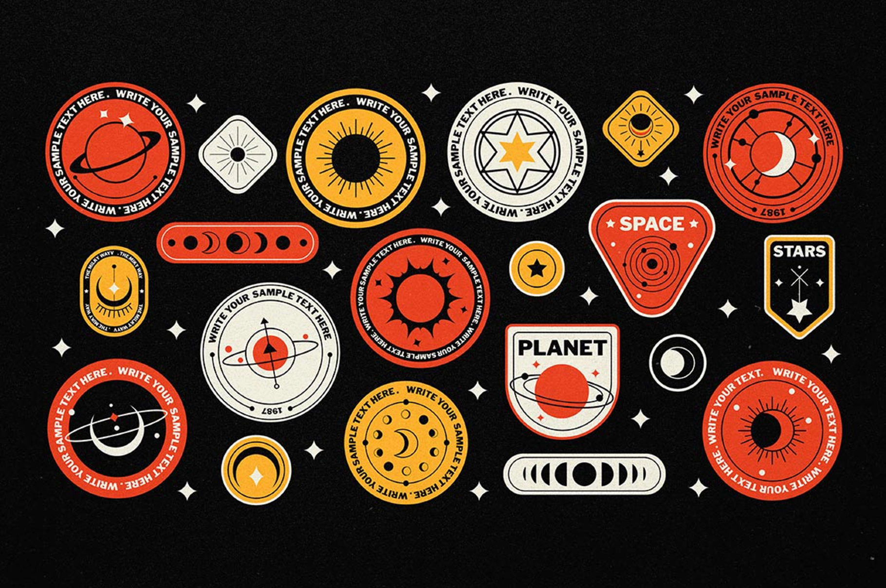 20 Planets Badge Stickers