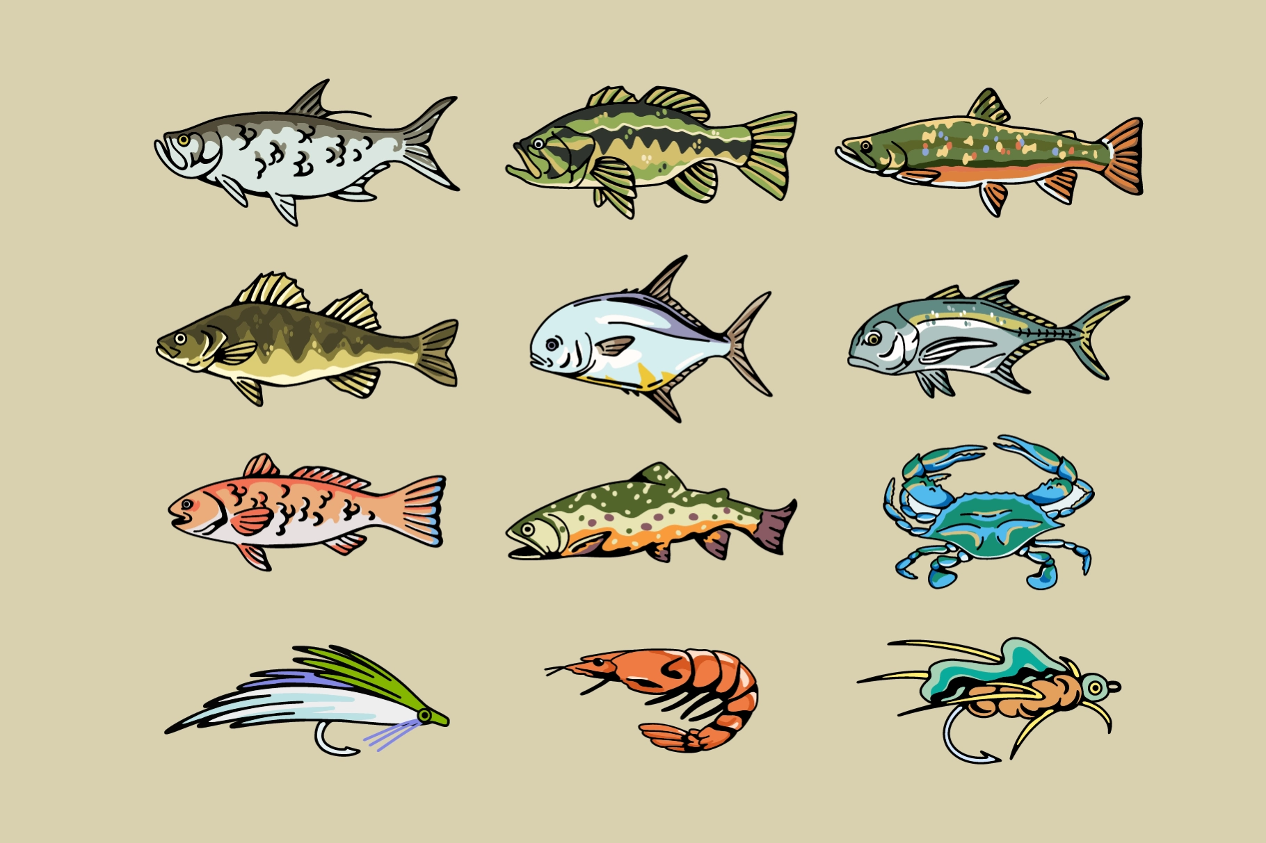 Hunting Fishing Animal Illustration