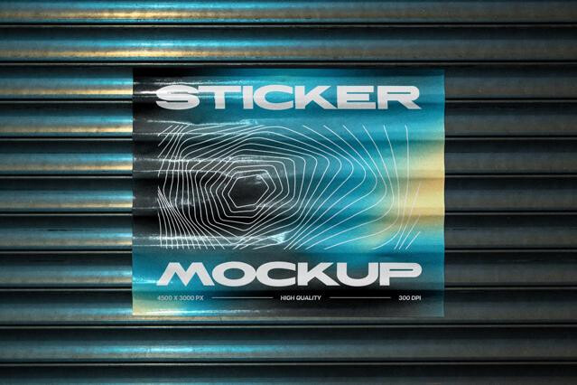 Corrugated Roller Shutter Sticker Mockup