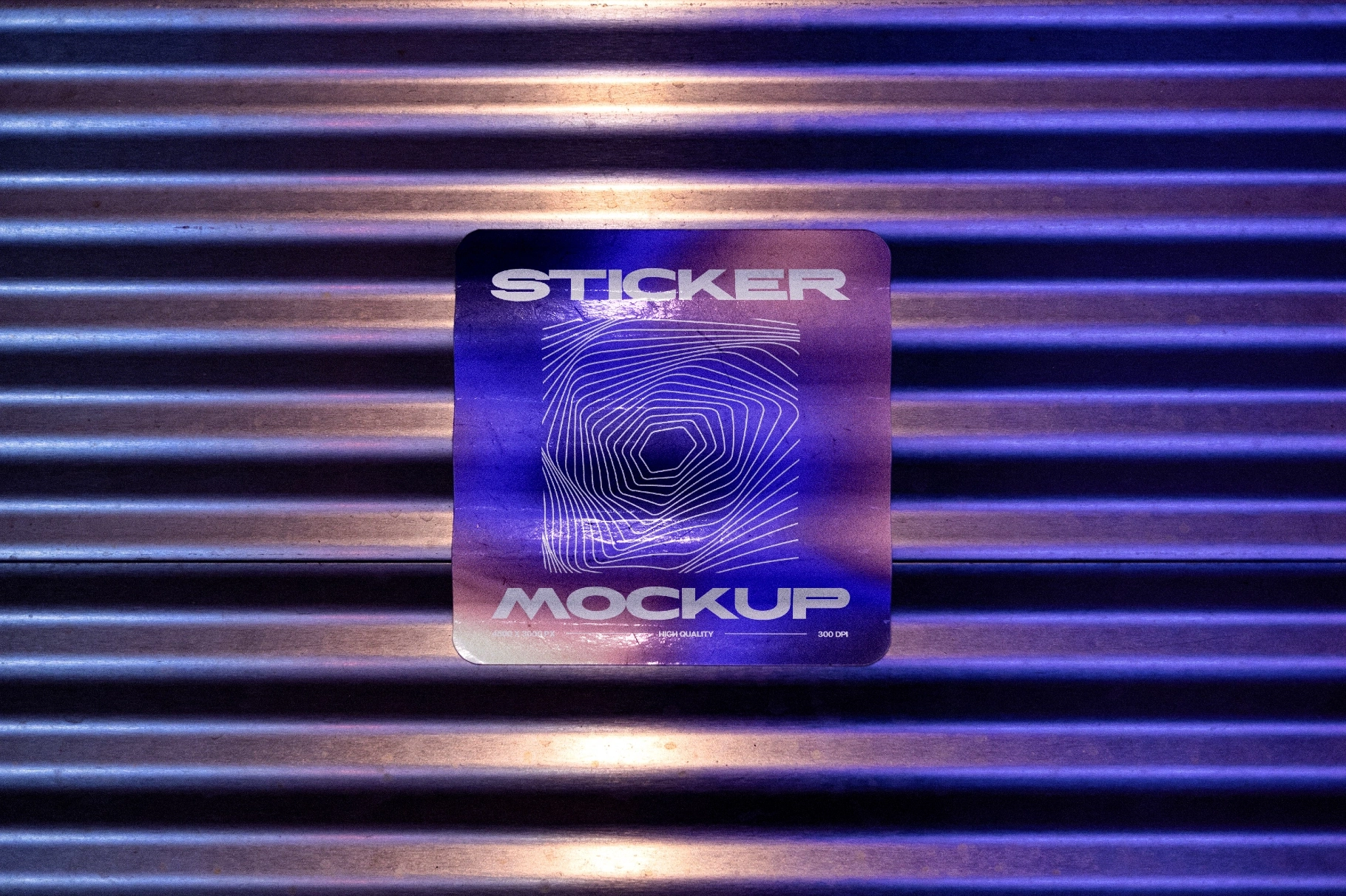 Roller Shutter Sticker Mockup with Neon Lighting