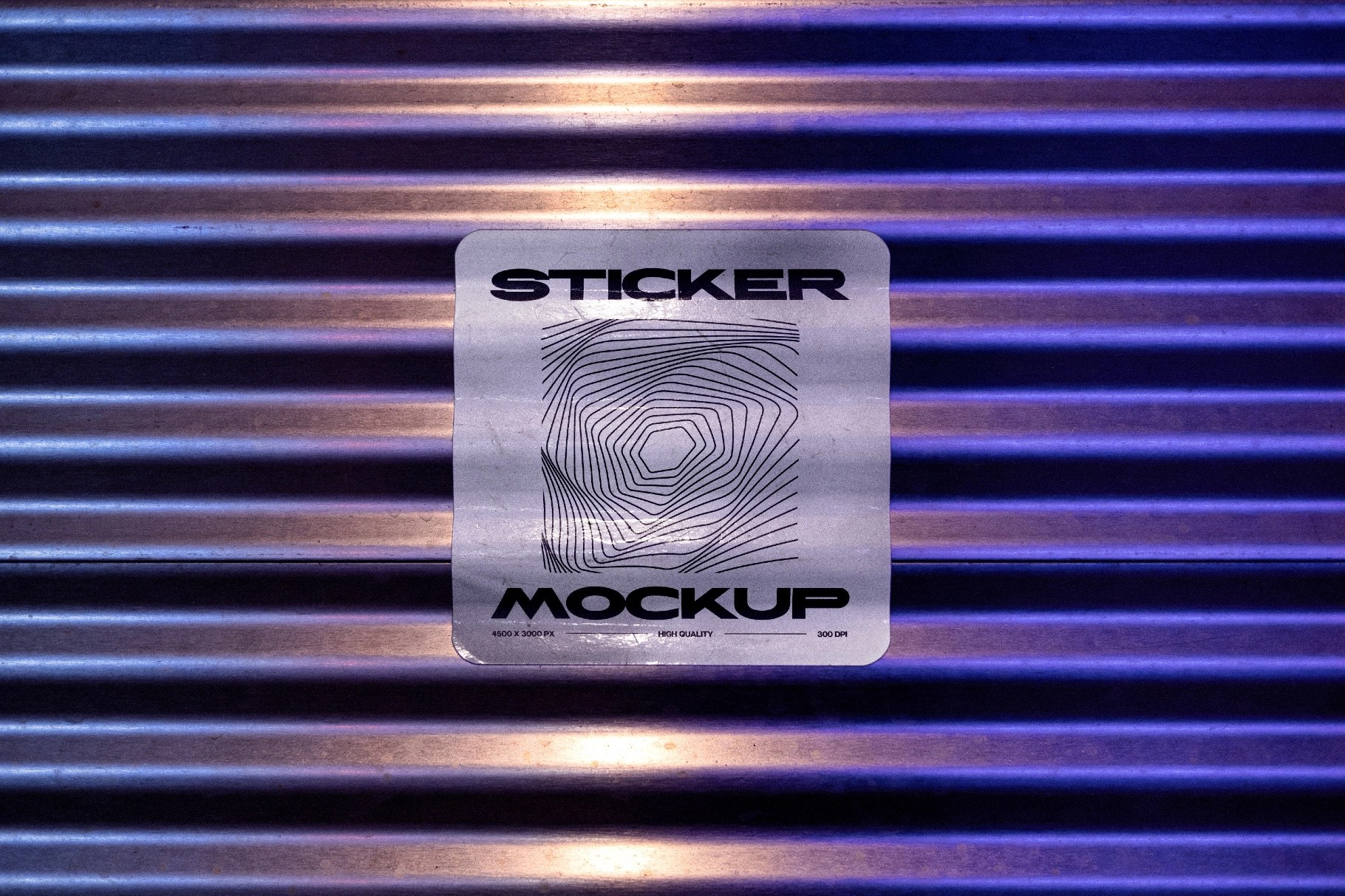 Roller Shutter Sticker Mockup with Neon Lighting