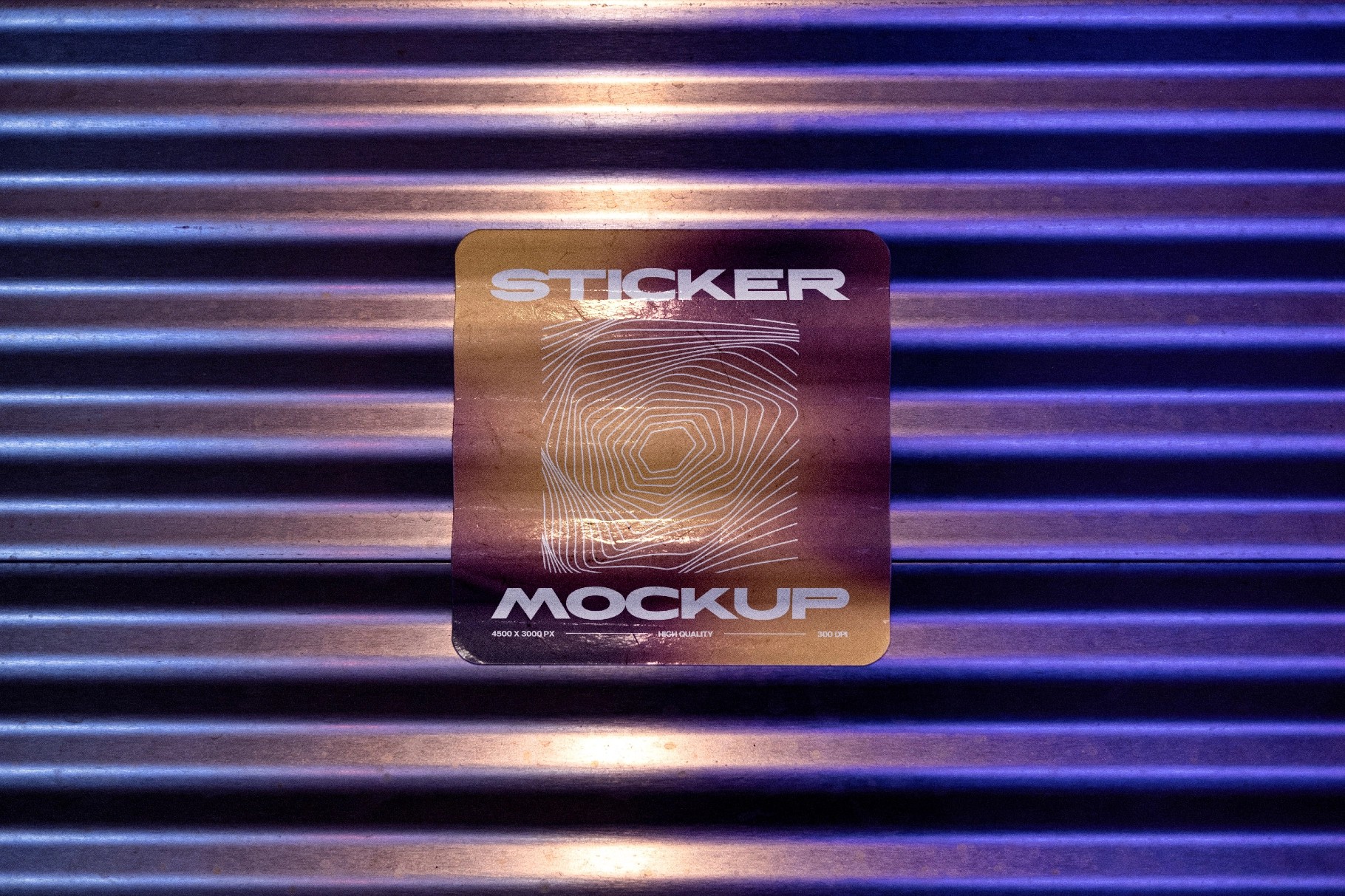 Roller Shutter Sticker Mockup with Neon Lighting