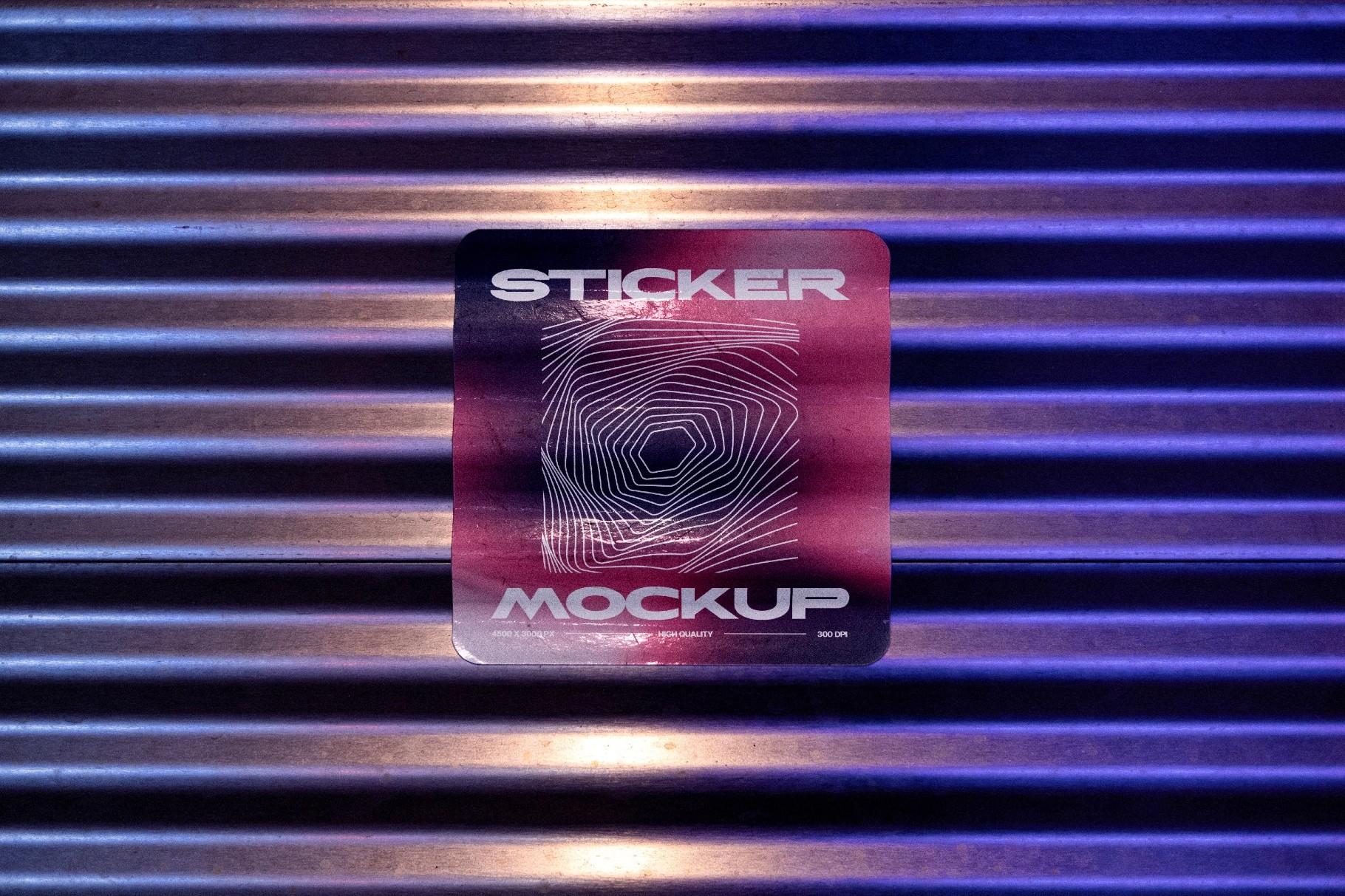 Roller Shutter Sticker Mockup with Neon Lighting