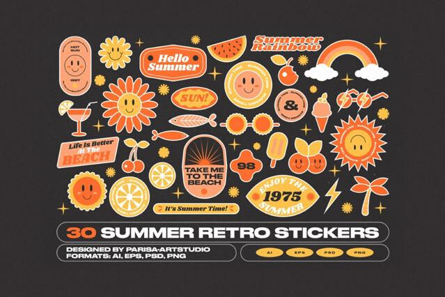 30 Summer Retro Stickers