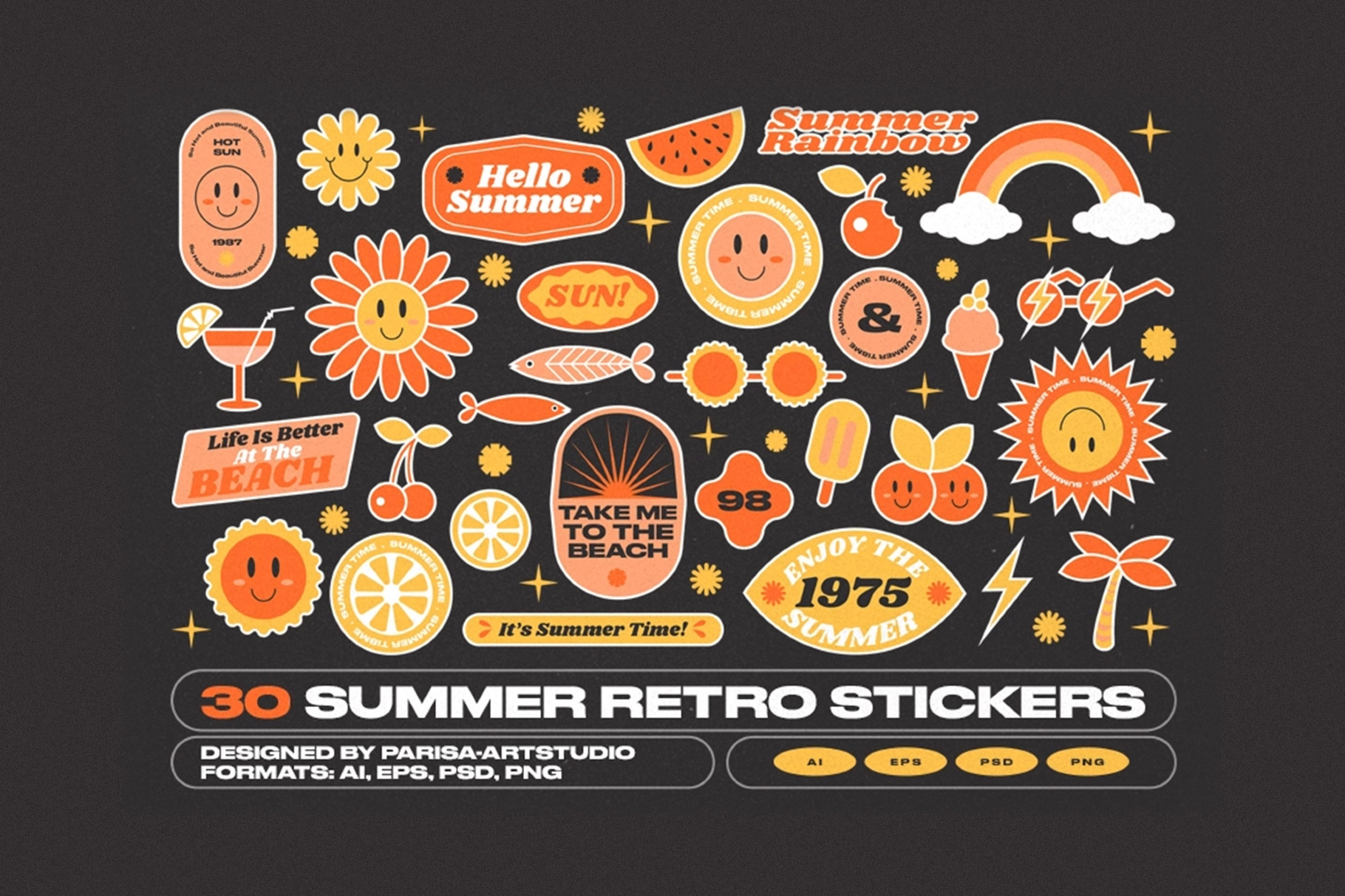 30 Summer Retro Stickers
