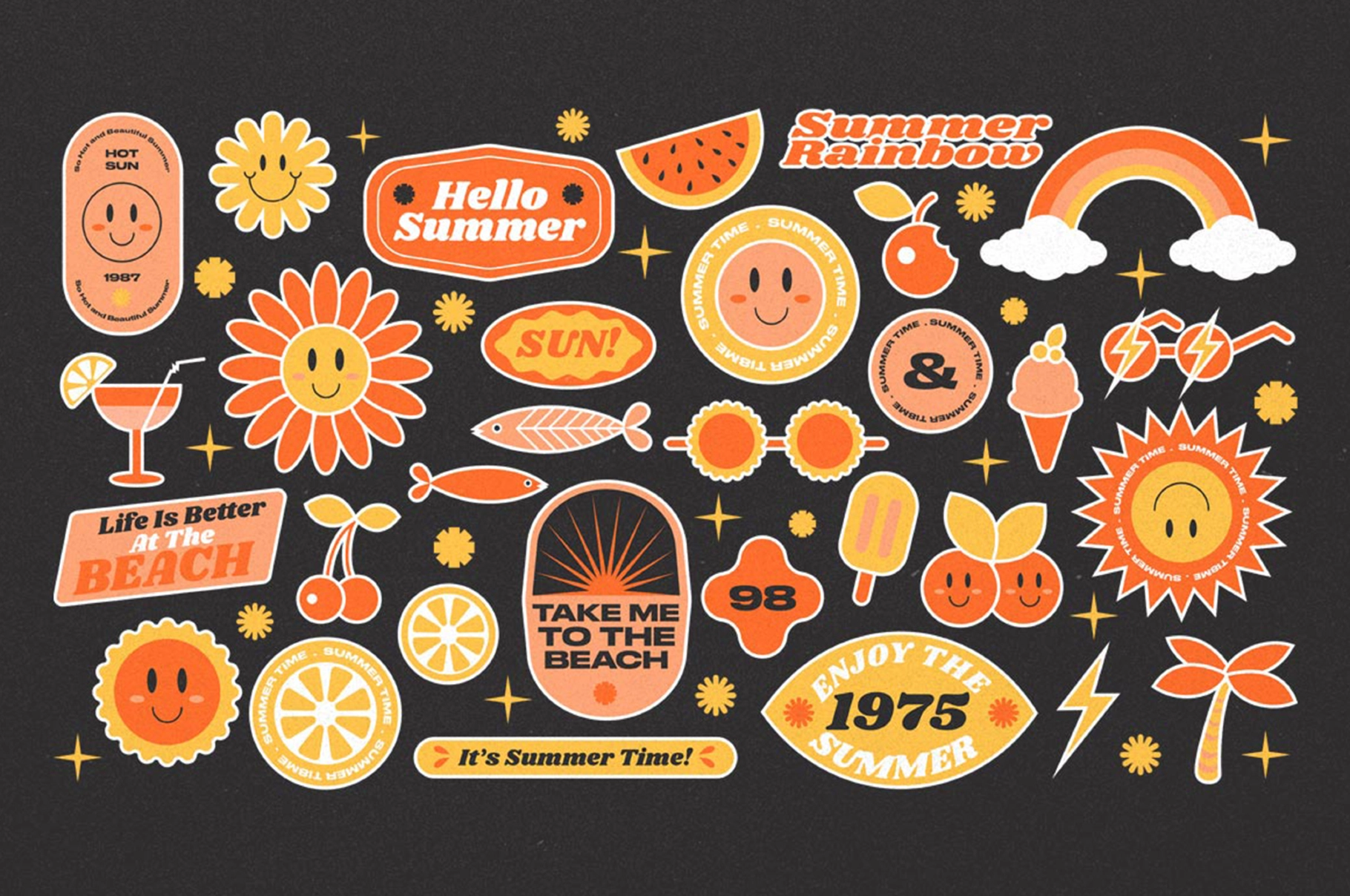 30 Summer Retro Stickers