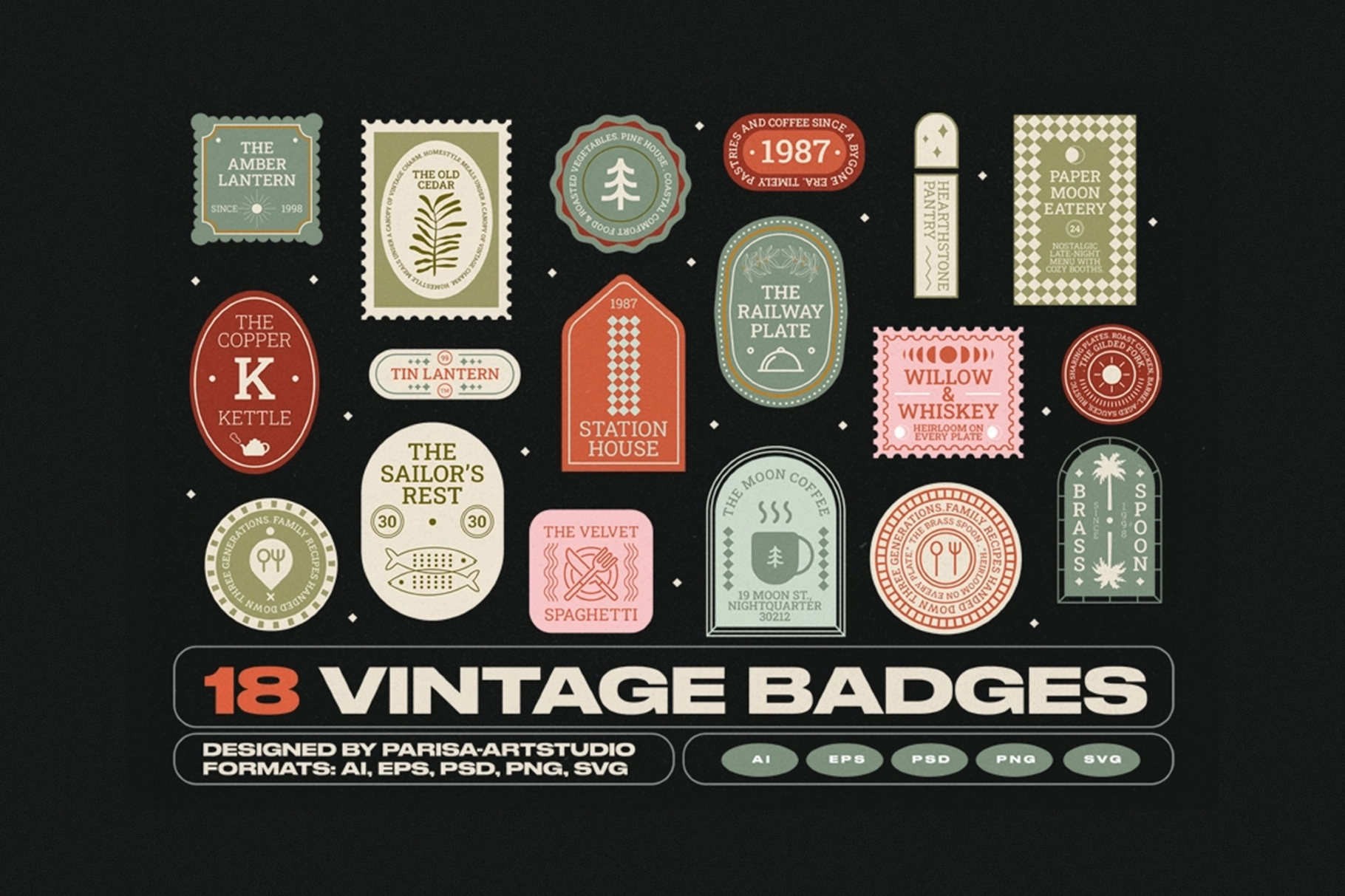 18 Vintage Restaurant Badges & Logo