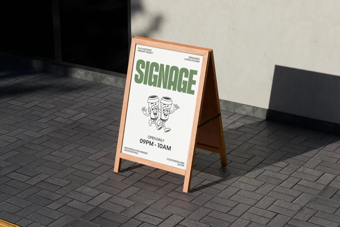 Wooden A-Frame Store Sign Mockup