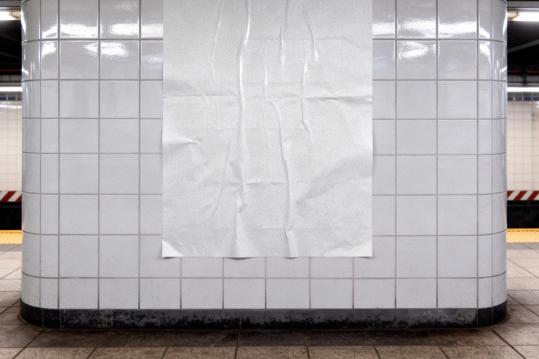 Subway Poster Mockup on Tiled Column