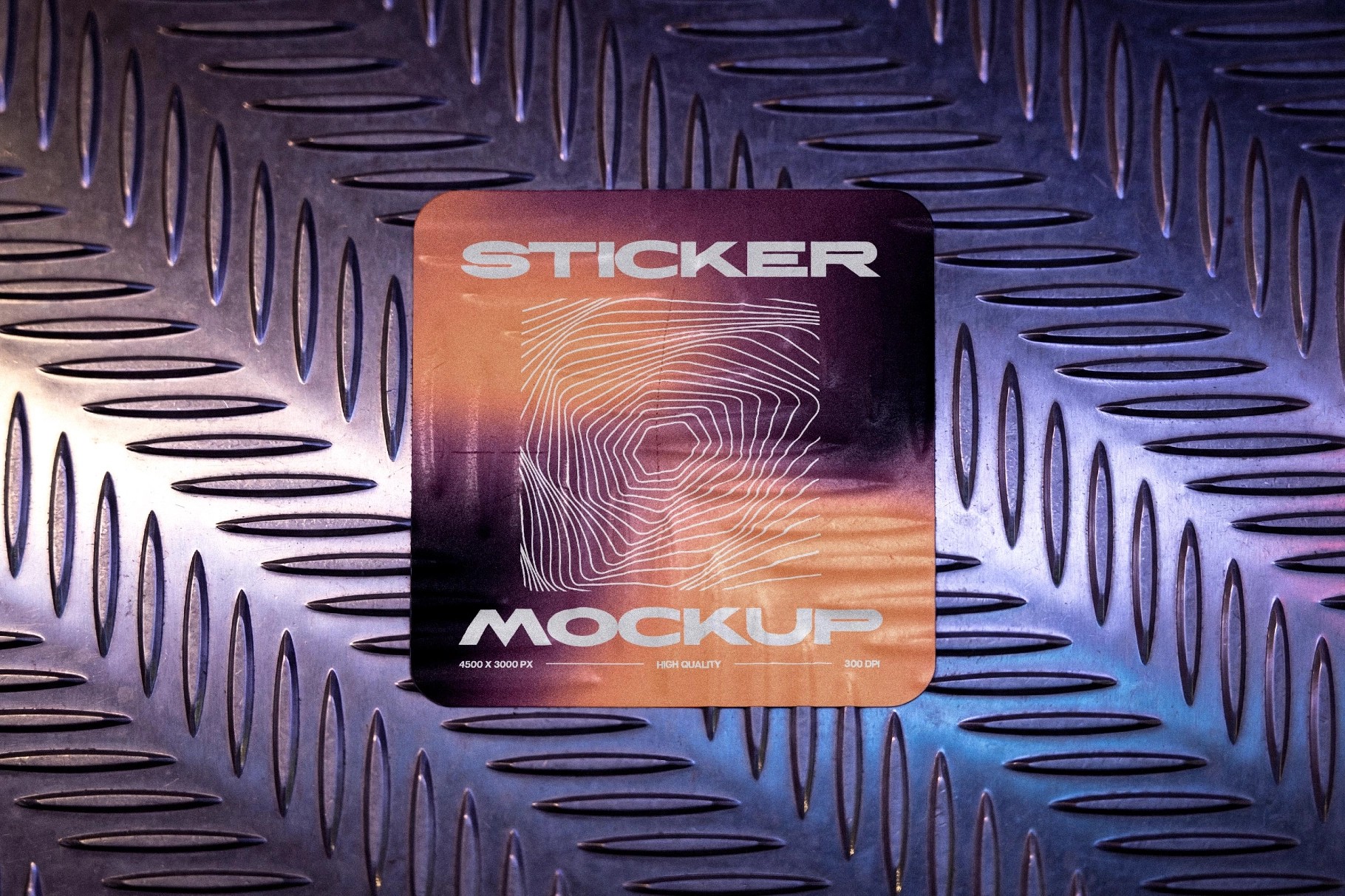 Metal Floor Sticker Mockup on Diamond Plate