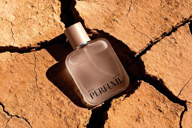 Glass Perfume Bottle Mockup In Sand