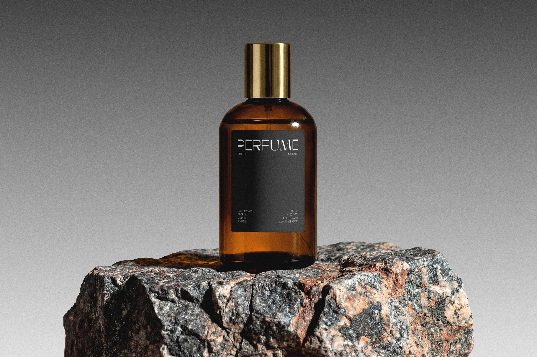 Glass Perfume Bottle Mockup on Stone Base