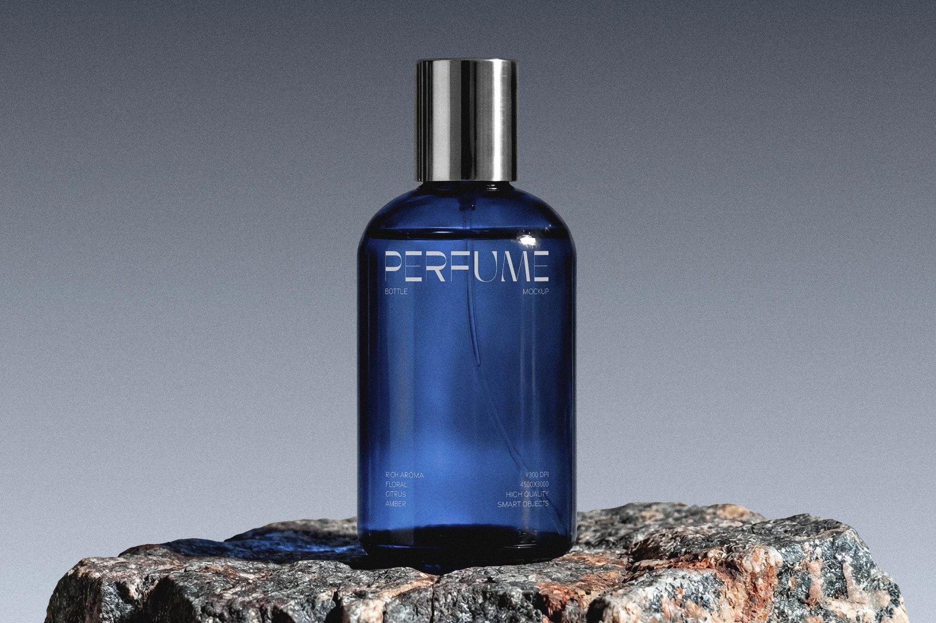 Glass Perfume Bottle Mockup on Stone Base