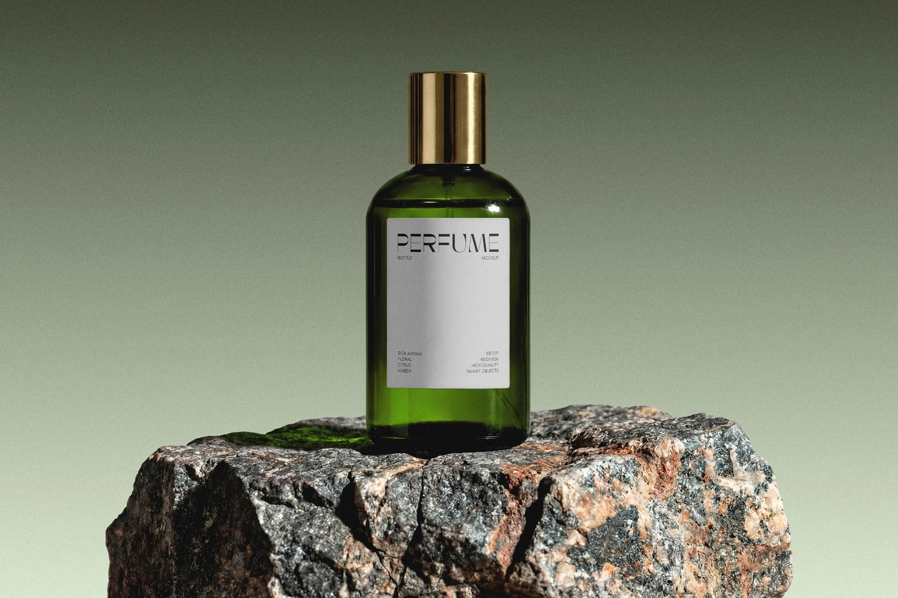 Glass Perfume Bottle Mockup on Stone Base