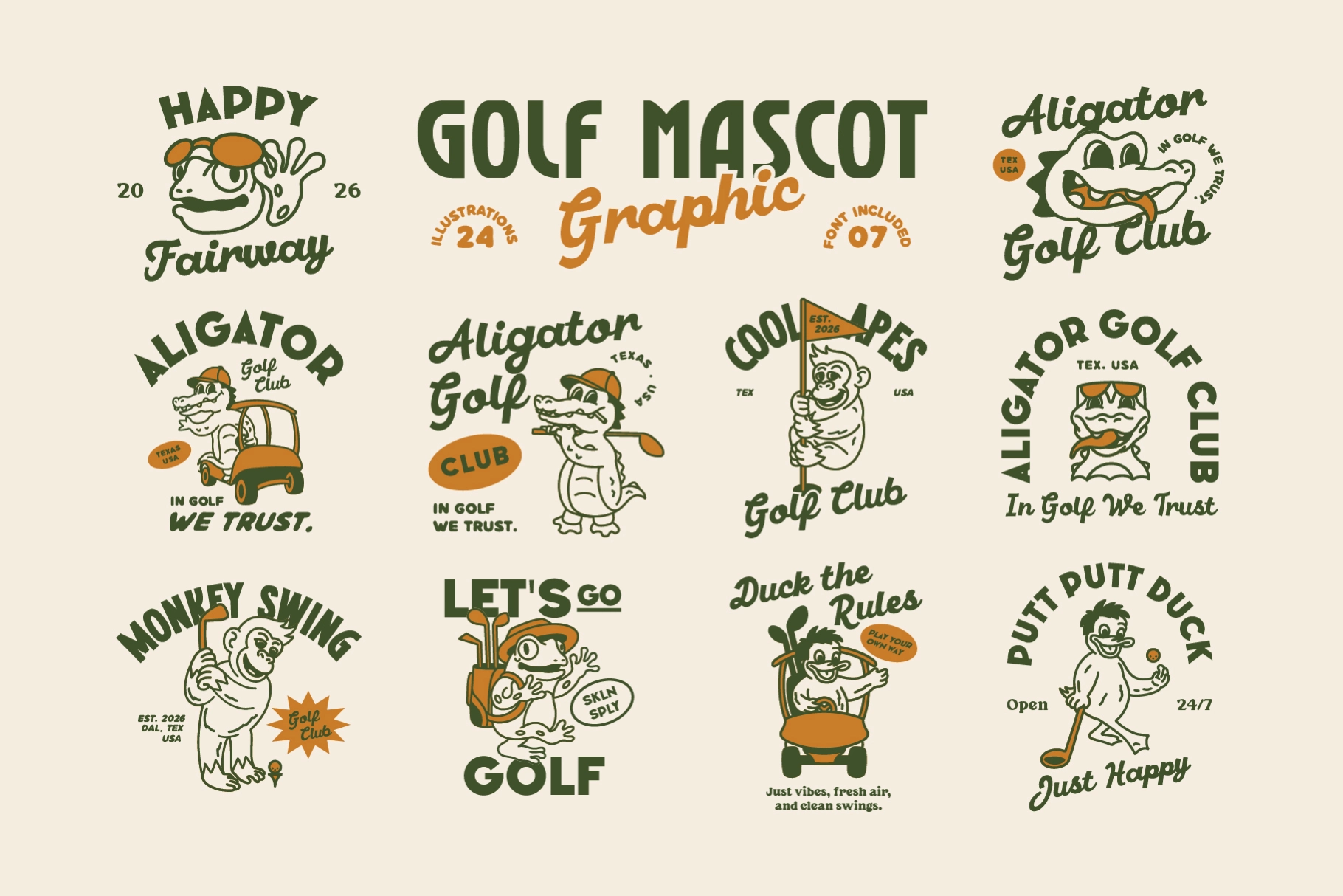 Golf Mascot Illustration Pack