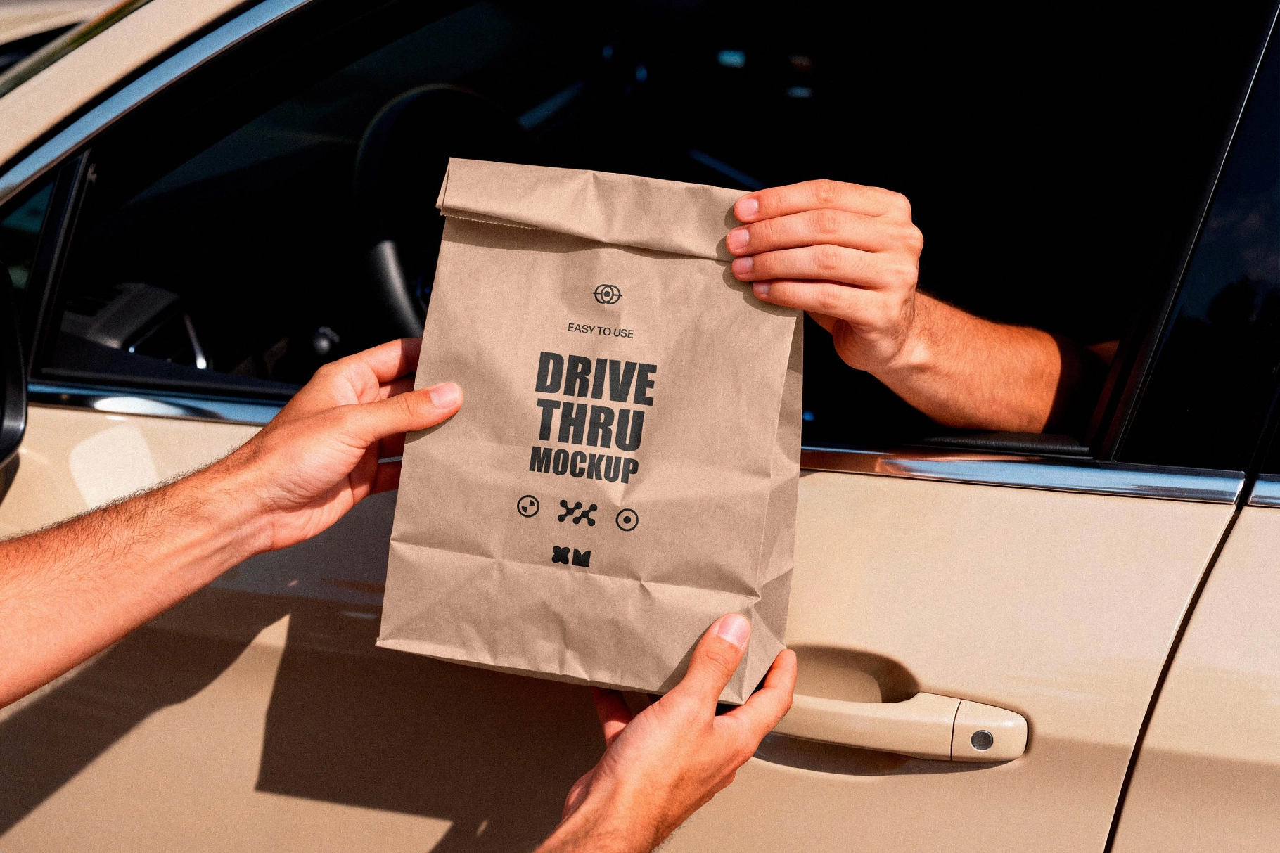 Takeaway Paper Bag Mockup in Car Window