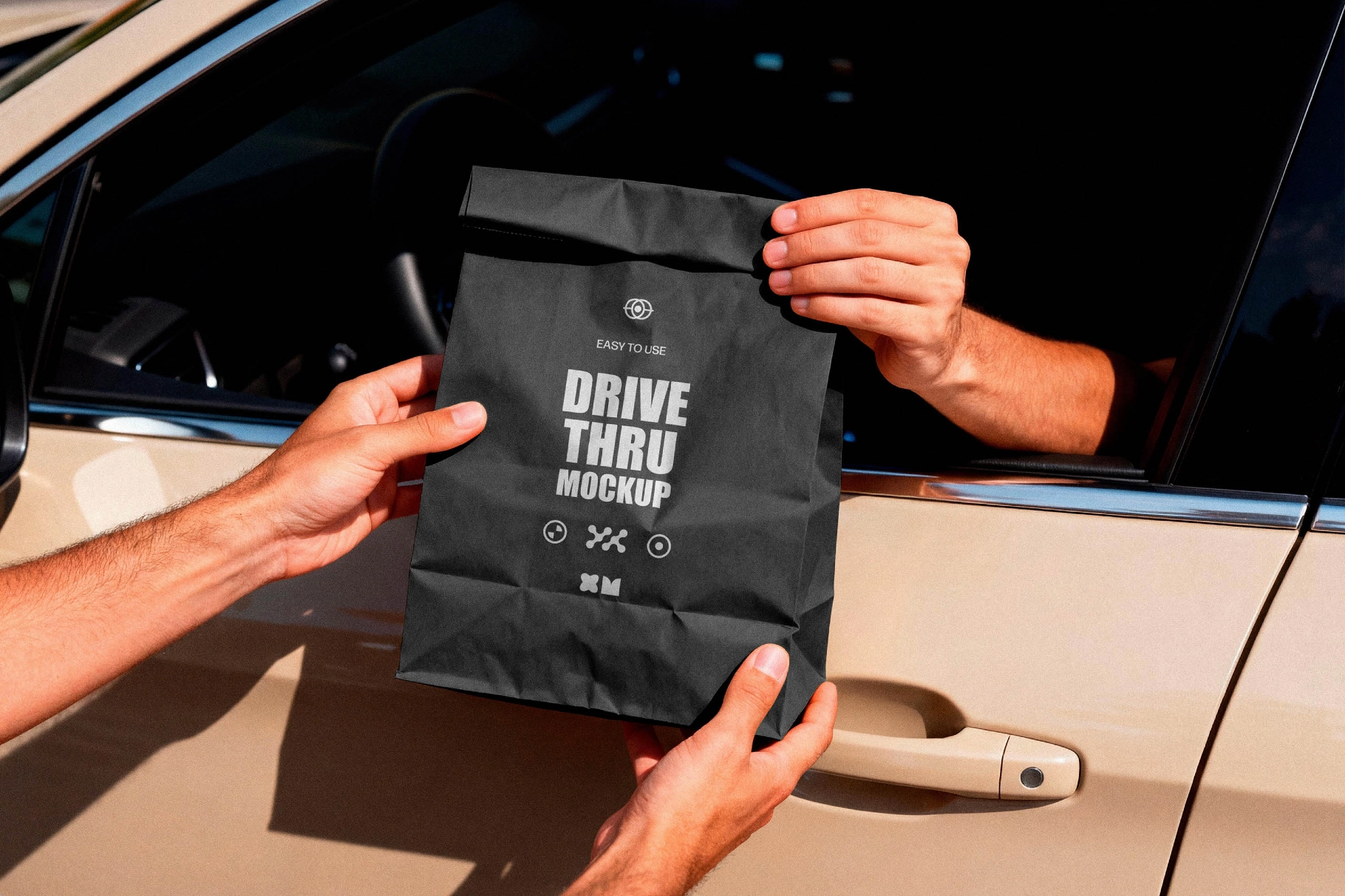 Takeaway Paper Bag Mockup in Car Window