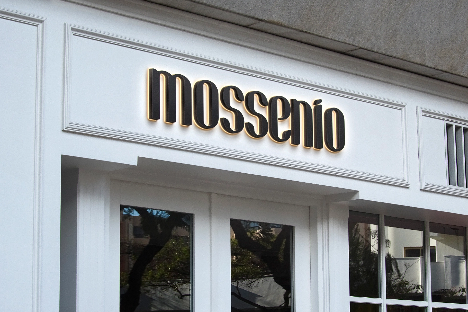 Luminous 3D Sign on Paneled Facade Mockup