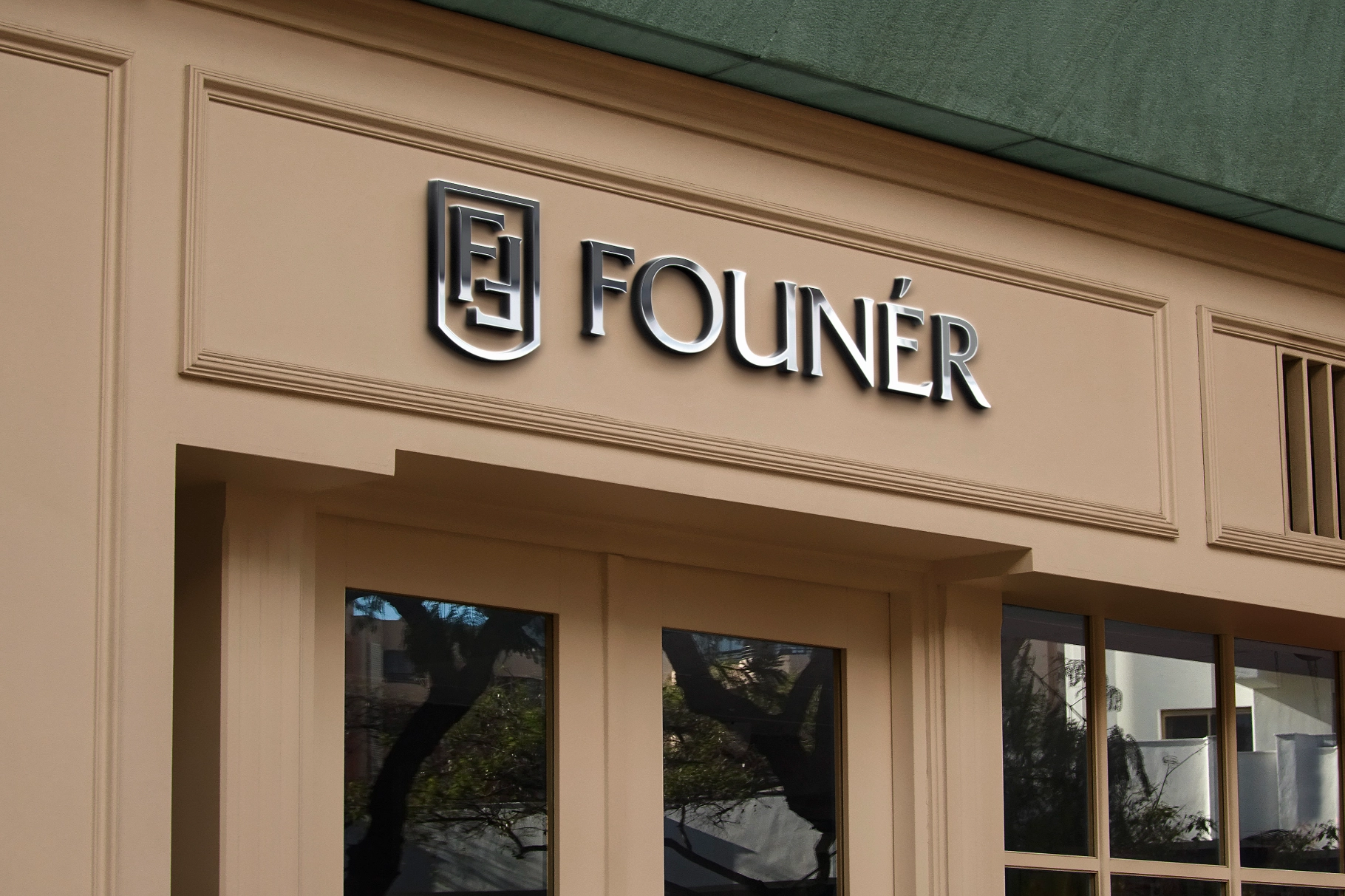 Luminous 3D Sign on Paneled Facade Mockup