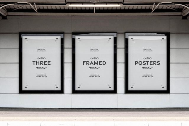 Triple Framed Poster Wall Mockup