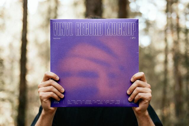Handheld Vinyl Record Cover Mockup