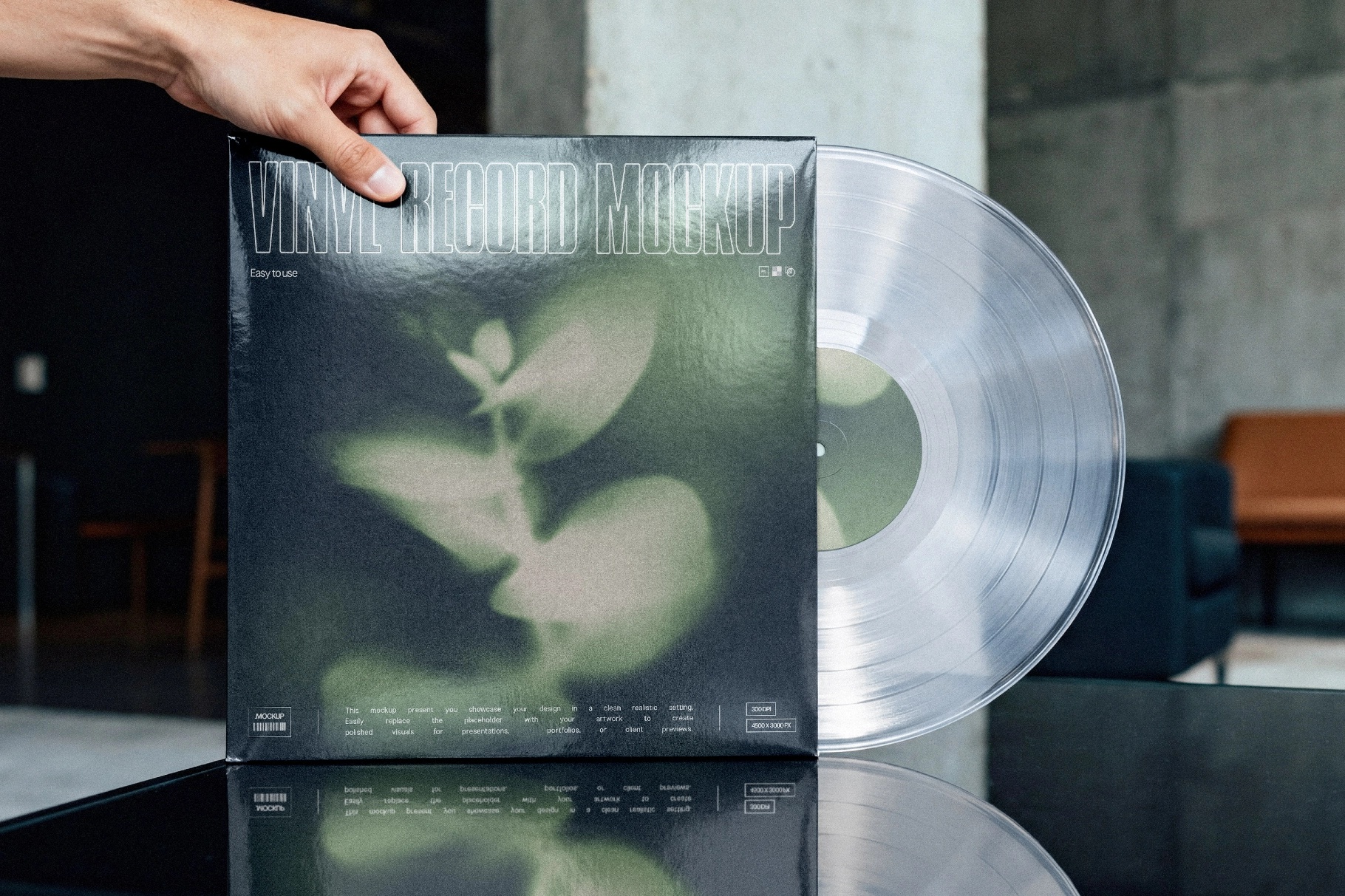 Vinyl Record Mockup with Sleeve and Clear LP
