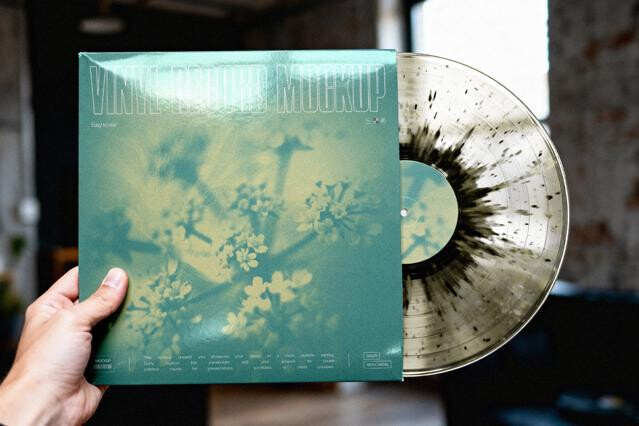 Vinyl Record Mockup with Partially Exposed Disc
