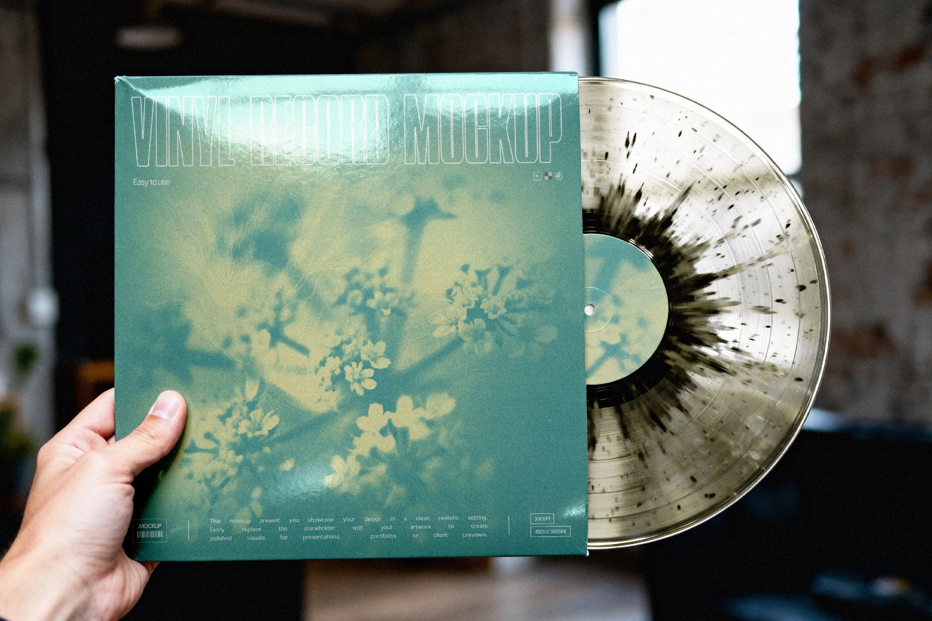 Vinyl Record Mockup with Partially Exposed Disc