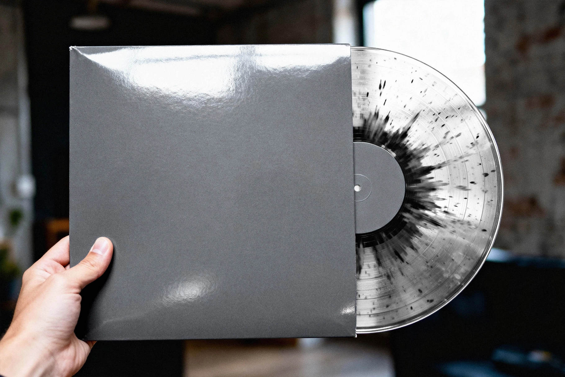 Vinyl Record Mockup with Partially Exposed Disc