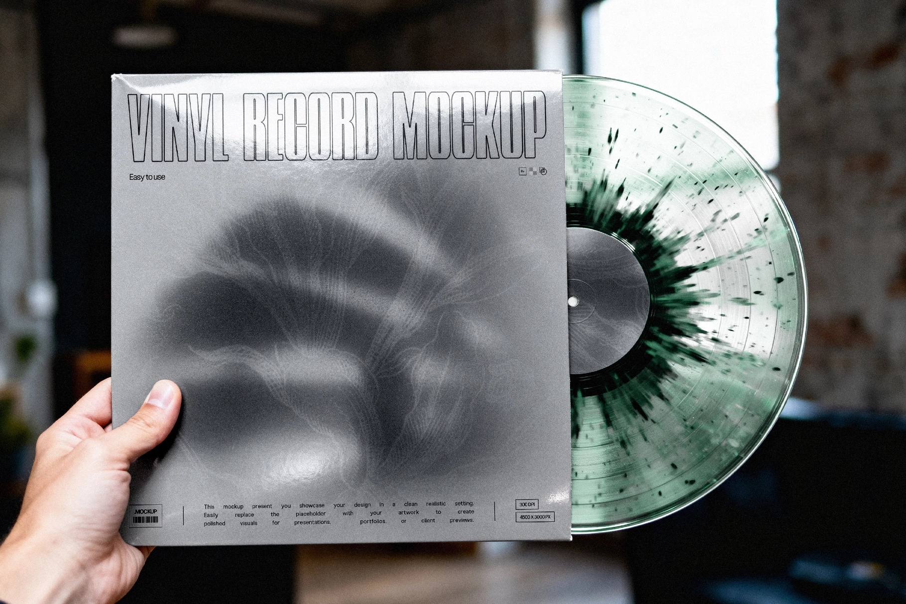 Vinyl Record Mockup with Partially Exposed Disc