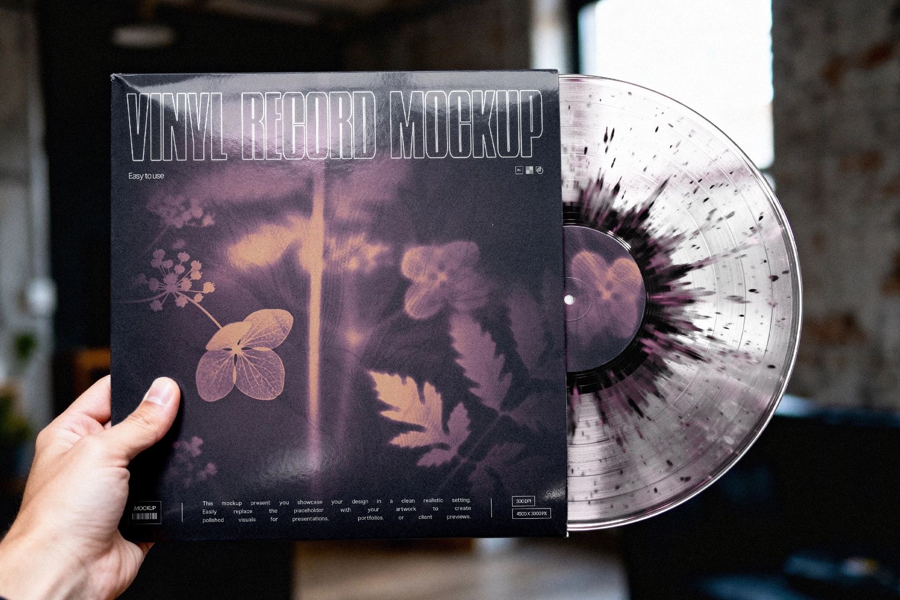 Vinyl Record Mockup with Partially Exposed Disc