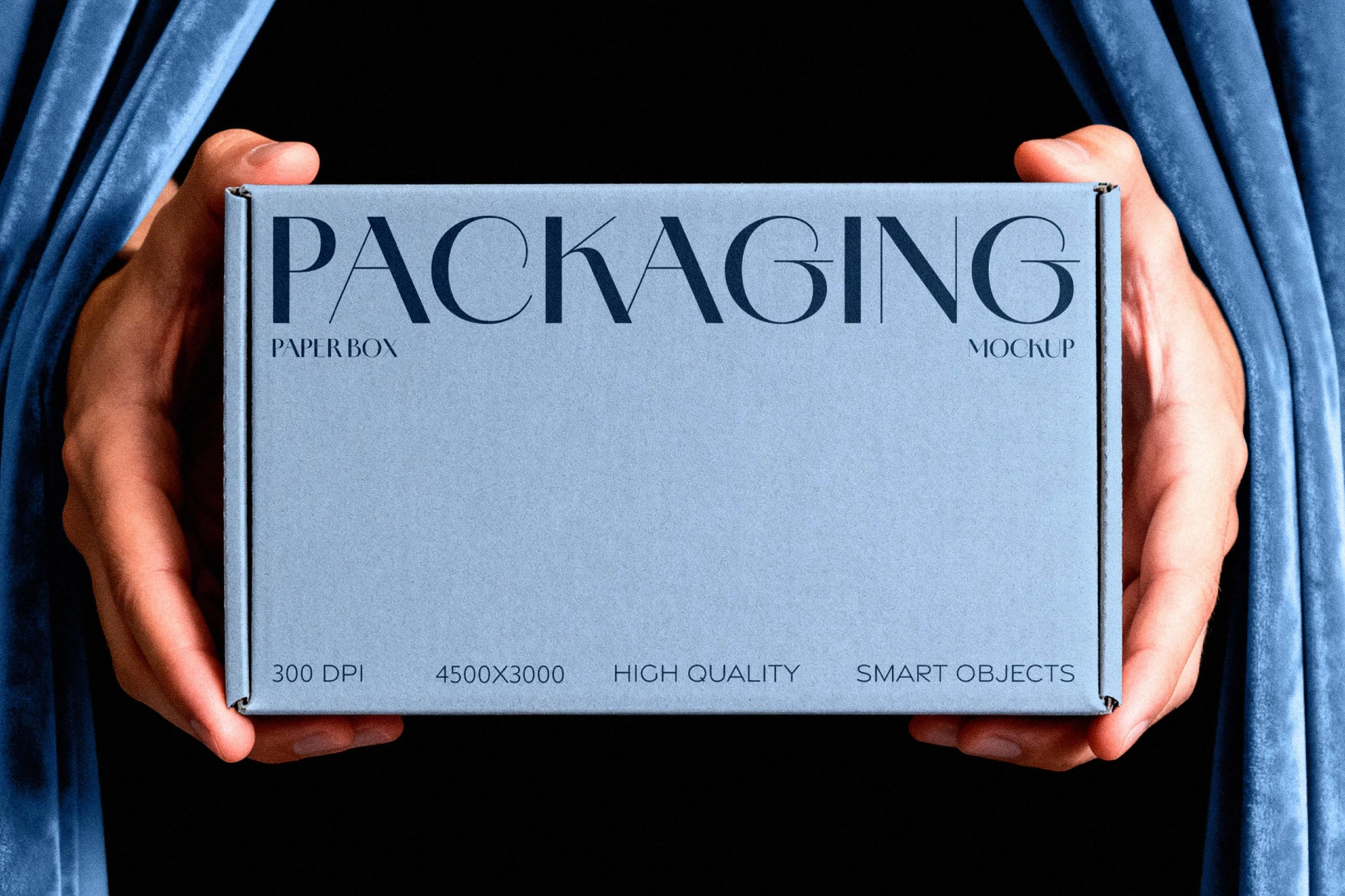 Paper Box Mockup Held Between Curtains