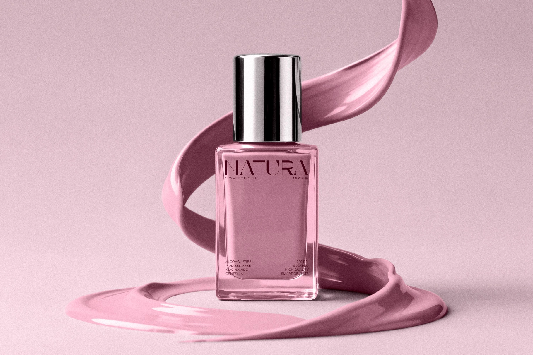 Glass Cosmetic Bottle Mockup with Cream Splash